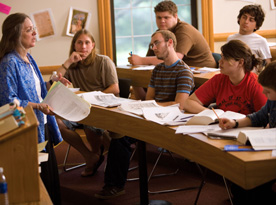 English Professor Leslie Hankins leads a class discussion in South Hall. 