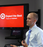 Aaron Reykdal '06 landed a job at Target after his Cornell Fellowship there. He returned last fall to talk to students about life after college. (Photo by R.J. Holmes-Leopold)