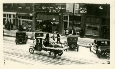 Even a blizzard couldn’t deter Cornellians from holding the annual Homecoming parade in 1925.