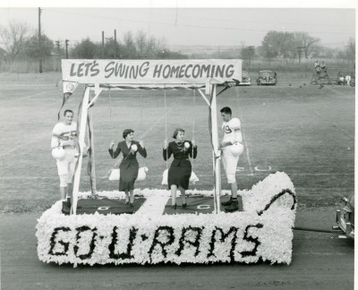 Student-designed floats like this one from the 1950s were a central feature of the Homecoming parade, one of the longest-lasting Homecoming traditions.