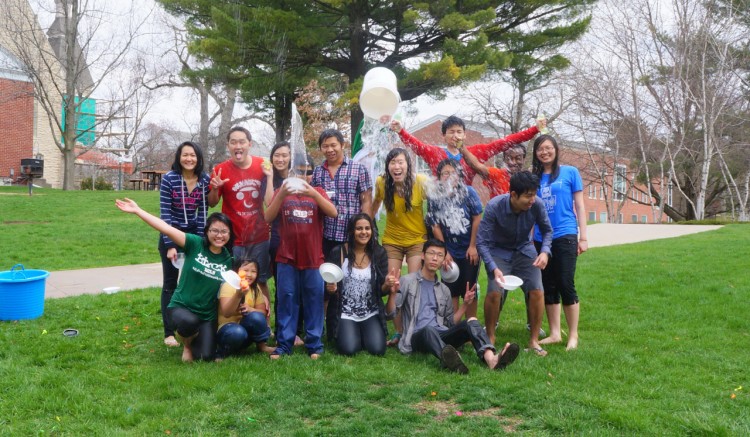 Splashy new year Zarni Htet ’13 held a celebration of Thingyan, the traditional Burmese New Year Water Festival, which is similar to observations in other Asian cultures, as well. Front row from left: Julie Hoang, Wynn Oo, Bryan Oo, Shivani Suresh, Phyo Pyae Sone Lin, and Zarni Htet  Back row from left: Khine Myat Noe Aung, Zaw Naing Win, Wint Yee Hnin, Htut Khine Htay Win, Dzung Dang, Aeint Thet Ngon, Aung Ye Kyaw, DaWit Tsigie, and Trang Hoang 