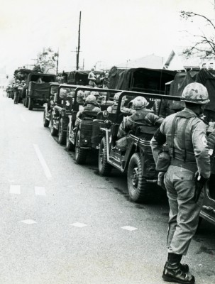 The National Guard lined the streets to keep peace during the third march from Selma to Montgomery. Roger Davis ’65
