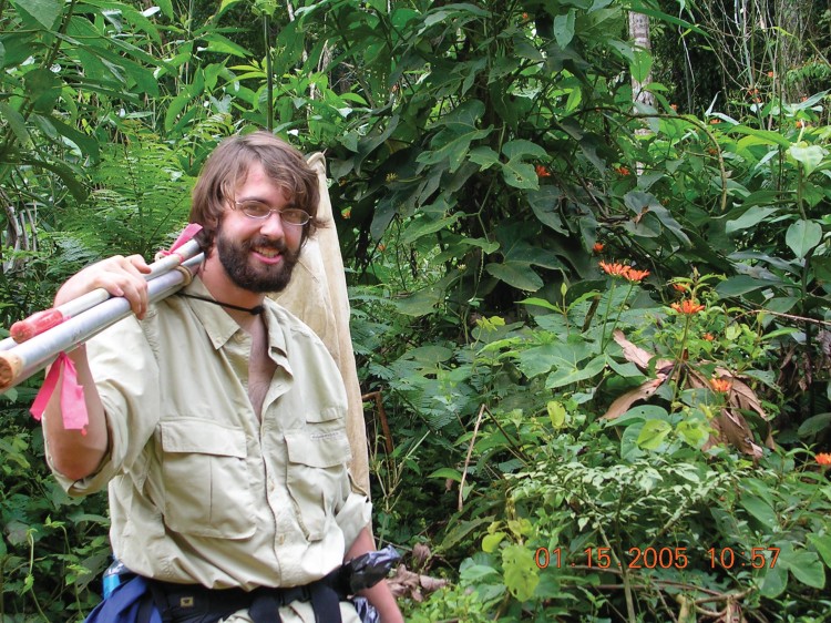 Matt Nolte ’07 at Tambopata Reserve in Madre de Dios, Peru, where he did field research with biology Professor Marty Condon. Nolte is one of the many students—not all of them necessarily biology majors—who have accompanied Condon on her tropical research trips.