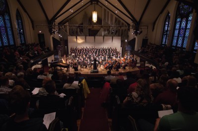 Cornell’s orchestra and choir combined to perform “QED: Engaging Richard Feynman,” an ambitious, 20-minute long piece.