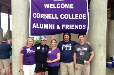 Jan Lansing Murphy ’83, Erika Pepmeyer ’04, Lisa Carey Runia ’03, Andrew Martin ’04, and Matthew Lang ’96 at the Cornell College Club of Colorado picnic in June.