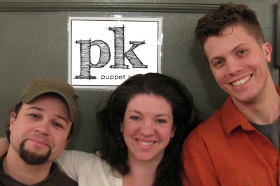 The three members of Puppet Kitchen who will be in residency on campus this spring.