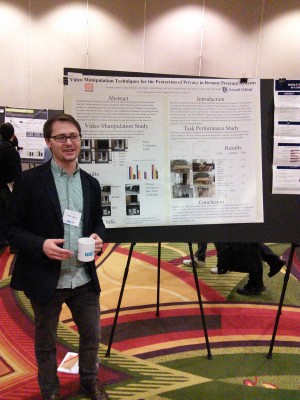 Alex Hubers, a senior computer science major, presenting his research at the 10th annual Human-Robot Interaction Conference, held March 2-5.