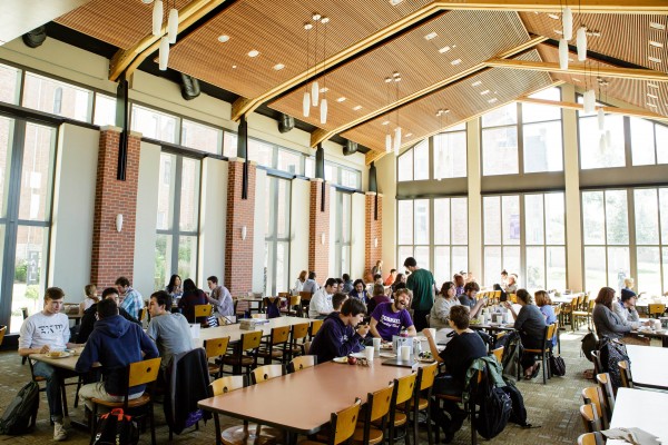 Students eating in the new Smith Dining Room in the Hilltop Café.