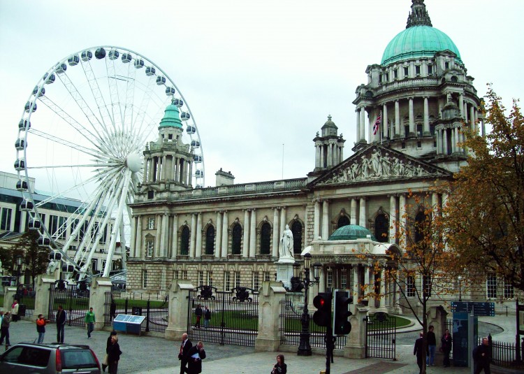 Through the Irish-American Scholar Program, Abbey Bavley '11 spent a semester in Belfast, where she passed by city hall each morning. "I loved the beautiful contrast of modern and classic between the Ferris wheel and city hall building," she wrote.