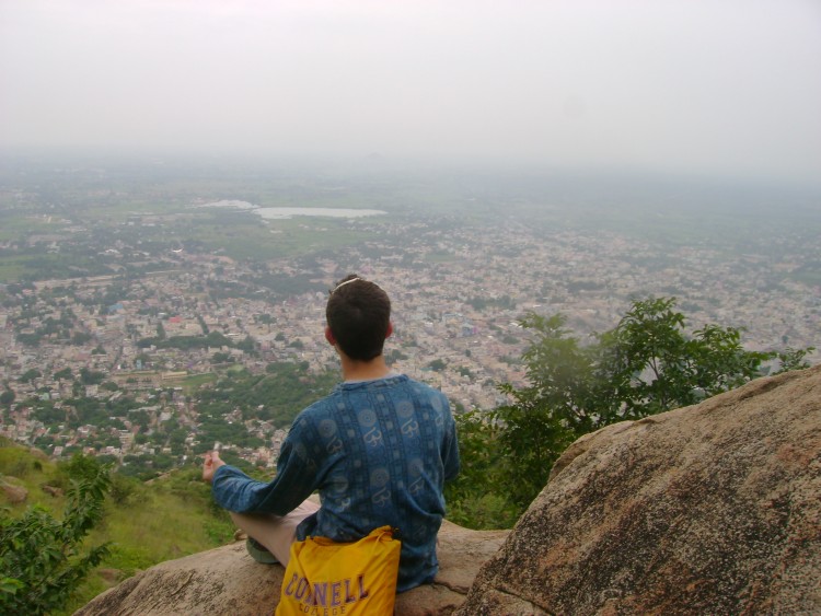 Austin Neverman '12 and his classmates meditated on Mount Arunachala, and Indian holy site, during the course Namaste: Mysticism, Meditation, and Servant Leadership in India.