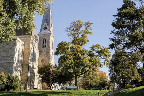 The King Chapel spire, often the first view of Cornell seen by alumni returning to the Hilltop, will be restored with a $50,000 grant from the Iowa Department of Cultural Affairs. The grant will fund repairs to the masonry, joists, and floorboards inside the clocktower, along with new shingles, a new guardrail at the top of the tower, and repairs to the clock face. Other parts of the roof were repaired and replaced in 2010 as part of a $100,000 matching grant from the state historical society. 