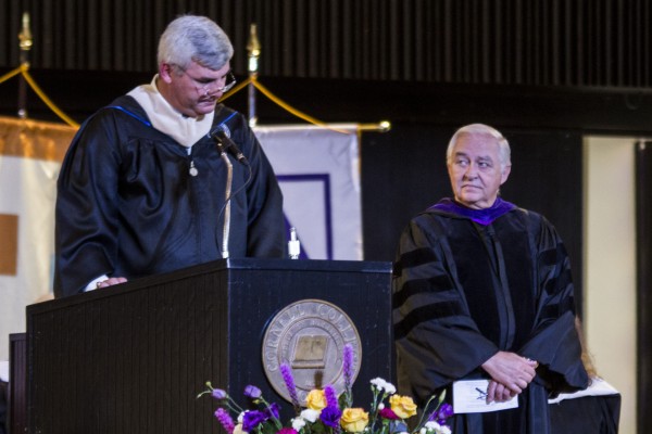 Ralph "Chris" Christoffersen ’59 receiving the Leadership and Service Award at Homecoming 2014.