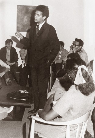 A young Julian Bond visits with Cornellians in The Commons in 1969.