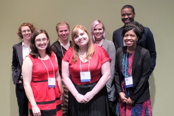 Front row: Emily Andrulis, Sylvia Donahoo, and Kayla Morton. Second row: Laura Farmer, Hannah Robertson, Jessie Freeman, and Peter Catchings.