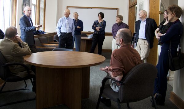 Clockwise from left: Weddle, Addison Ault, Bill Deskin, Suzette Astley, Charles Liberko, Joe Dieker, Ann Cannon, Carol Lacy-Salazar, and Joseph Molleur. (Photo by Nicole Potter '14)