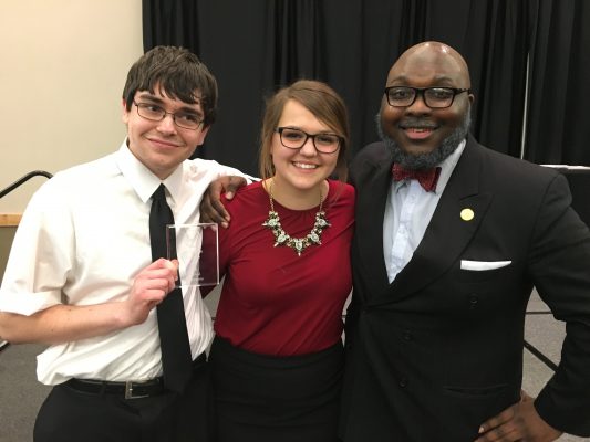 Andrew Havens ’17, Lexi Dettbarn ’19, and Kahn Branch ’16 (from left) earned outstanding witness awards at a regional competition in March. 