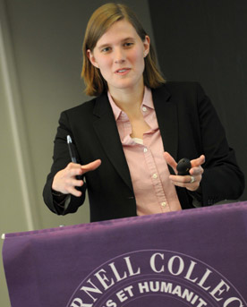 Jane Fortson discussed "The Economic Consequences of HIV/AIDS" at the Berry Center's Applied Economic Symposium in April. Fortson was one of two sessions, the other led by fellow economist Erica Field. (Photo by Aaron Hall '10) 