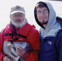 100th Cornell Fellow Ben Rees with John Mark Dean '58 at the Baruch Institute Marine Field Laboratory. 