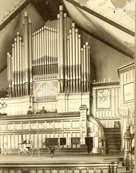The auditorium, 1899-1931, with the Hook and Hastings organ. 