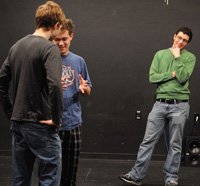 Second City performer Mark Raterman instructs Cornell students on the finer points of improv. 