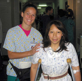 "Dimensions changed my life, when I came to Cornell, I wasn't considering the health care field. I was thinking of education or economics. But it never felt right. I'd say it, but never quite believe it. Now when I say I want to go to medical school and become a physician, I believe it." --Senior Amanda Jepson, seen here during a visit with a patient's family during Operation Walk in Peru. 