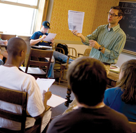 Professor Todd Knopp leads class in College Hall. Knoop is publishing his second book this spring. 