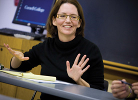 "We're developing in very exciting and successful ways," says English department chair Michelle Mouton, showin teaching a class on the Bronte sisters. 