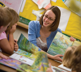 Rachel Leach, a senior education major from Boulder, Colo., engages Mount Vernon elementary students.