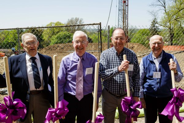 Professors emeritus Bill Deskin, Truman Jordan, Cot Graber, and Addison Ault (from left) were on campus to celebrate the groundbreaking of Russell Science Center.