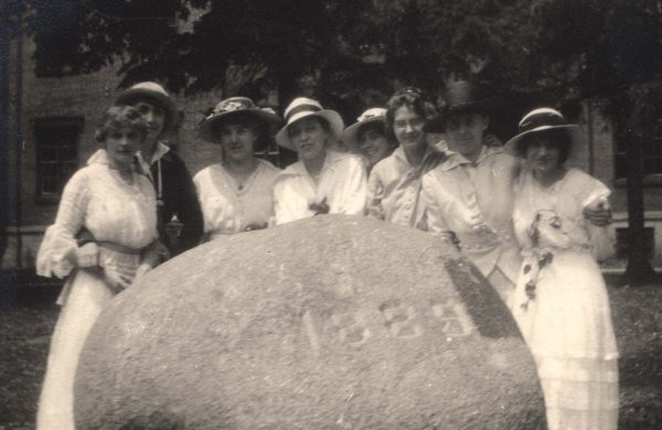 An early photo of The Rock with students.