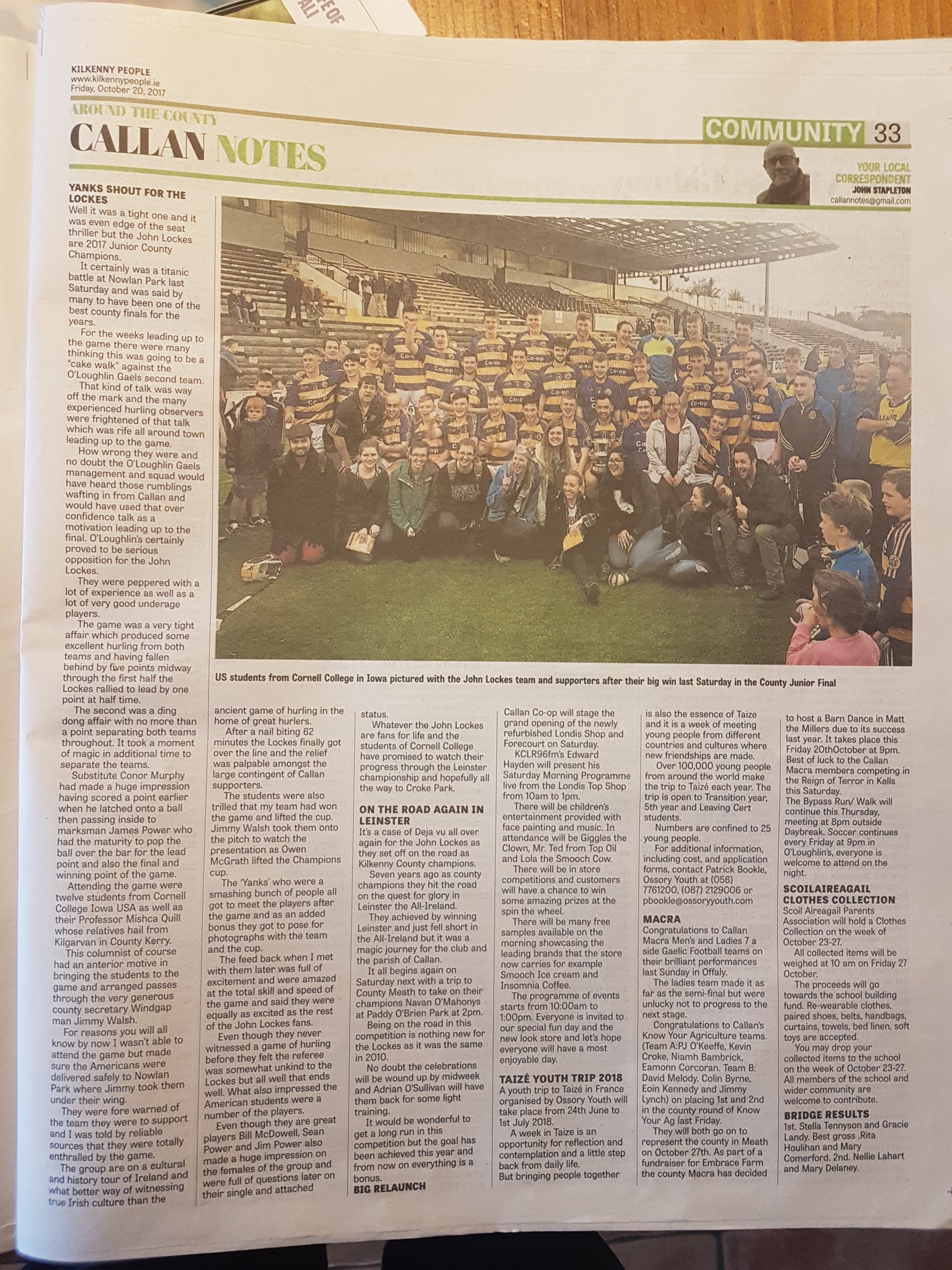 Cornell students in Kilkenny paper 