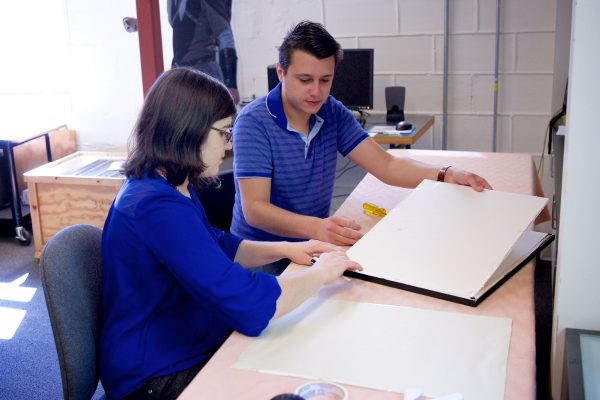 Steven Coburn ’18 and Jessica Meis ’19 work on their art history research during CSRI 2016.