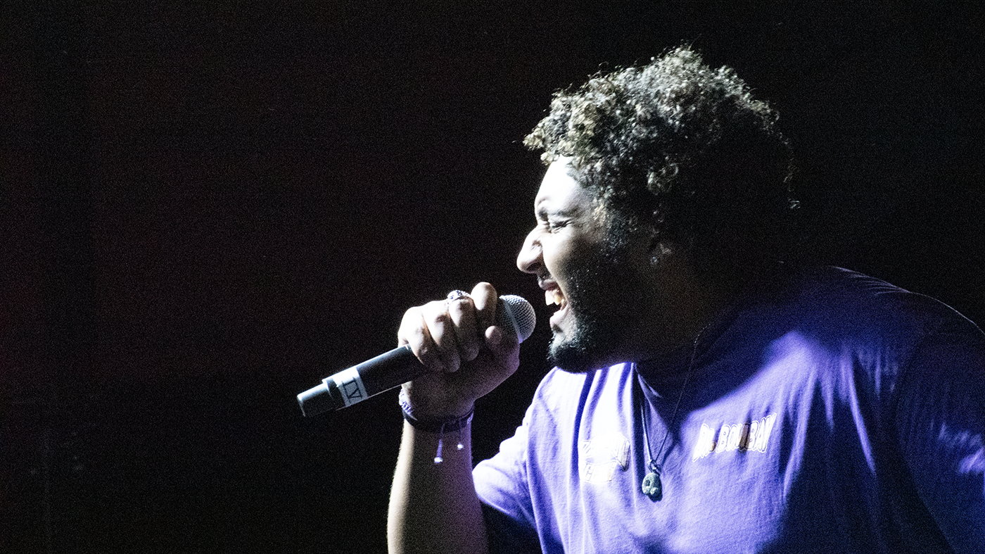 Quinn Wilcoxen '25, aka Kwin the Musician, entertains the Cornell student body at The Big Event in January 