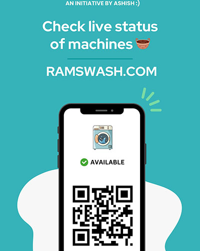 The flyer and QR code students need to scan in order to use the RAMS Wash web application.