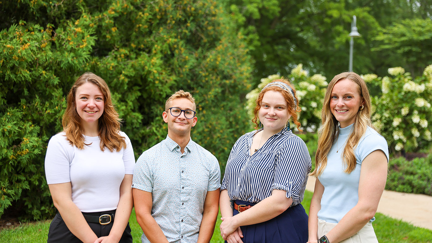 Pictured: New Cornell faculty, from left: Samantha Heiman (psychology), Michael Feinberg (art history), Katelyn Pitcher (psychology), Madison Parker (education) 