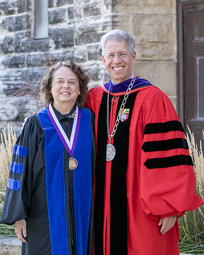 Dorothy Vawter '75 and President Jonathan Brand