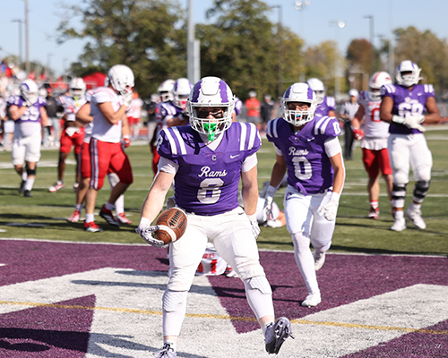 Junior BooBoo Browning makes a touchdown at the Homecoming 2025 game.
