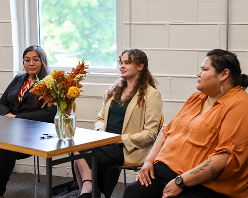 Three Muscogee (Creek) Nation representatives at Cornell College