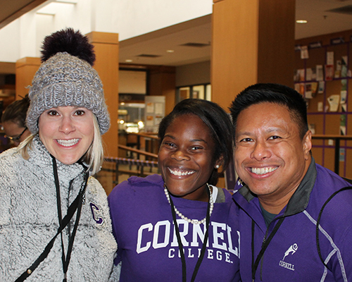 Jo Ella Adelung Hoye ‘06, TaSheena Cunningham-Rimmer ‘06, and RJ Holmes-Leopold ‘99 catch up during Homecoming and Reunion Weekend 2019.