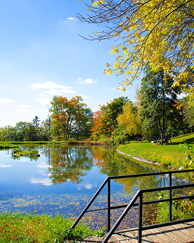 Cornell College's Ink Pond in the fall.