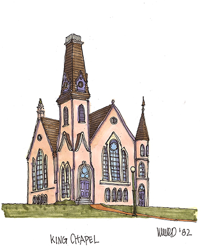 Melissa Wood '82 drawing of King Chapel.