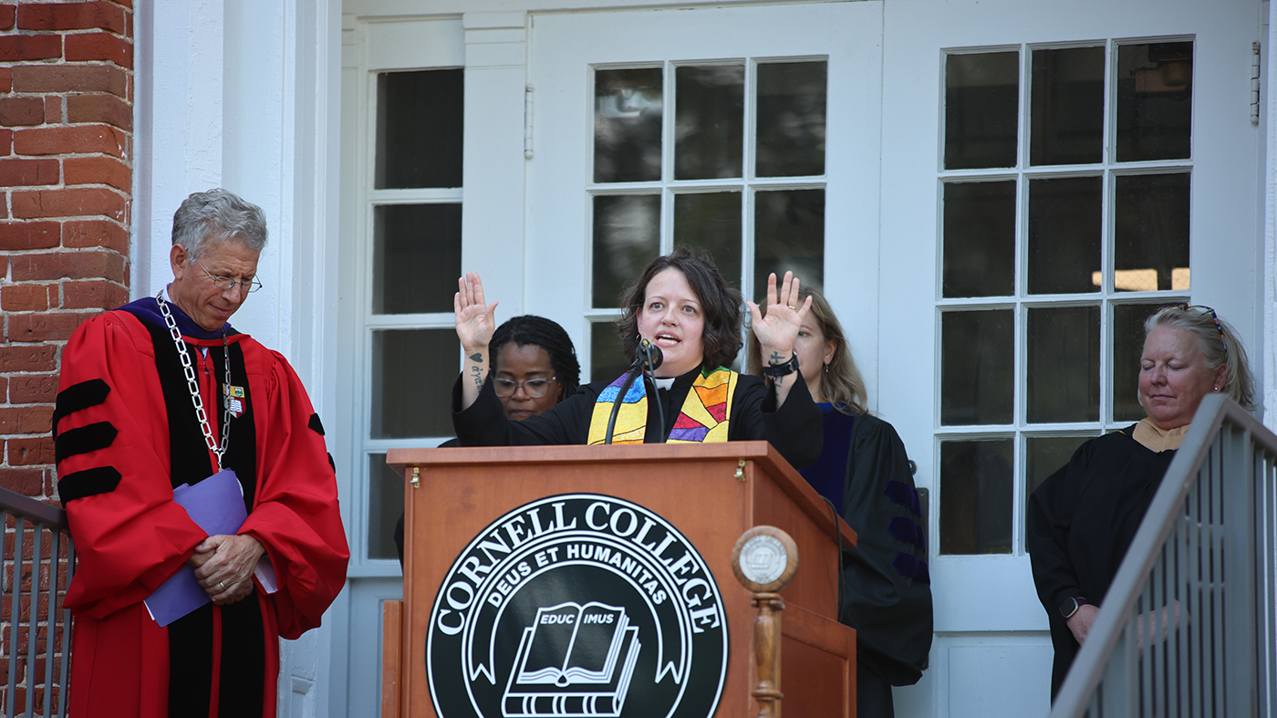 Cornell Chaplain Malea White gives the Beneditction during New Student Orientation 2025.