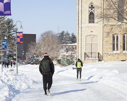 Cornell College's Ped Mall in the winter time.