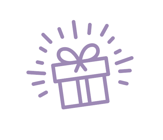 A graphic of a purple present.