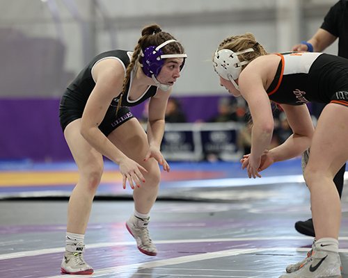 Averi Burke ’28 competes in Cornell’s 2025 Cliff Keen-Mike Duroe Invitational.