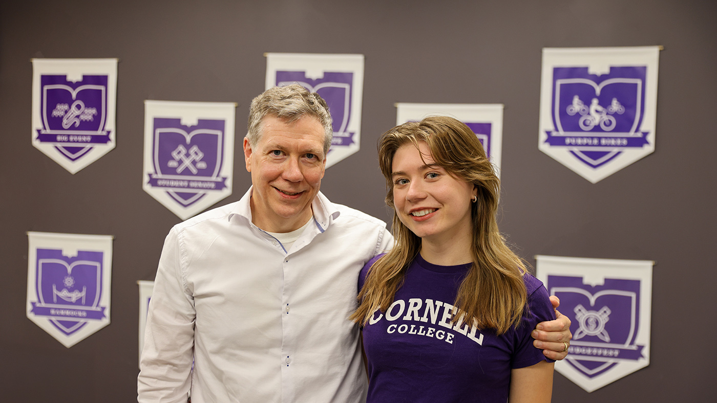 Andy and Veronica in the Student Senate Office on the Cornell College campus.