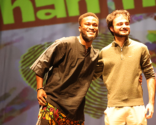 Michael Sean Ossai and Aras Yilmaz on stage during the Culture Show.