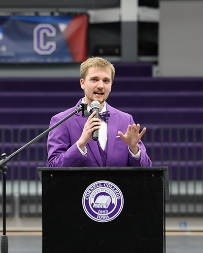 Jack Carlson '26 acting as emcee at the 2025 Rammy Awards.