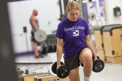 Student exercise in Cornell's Meyer Strength Training Facility