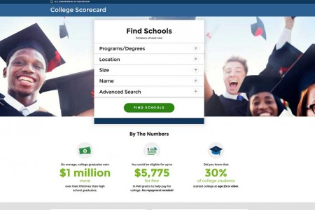 Screenshot of the college scorecard website